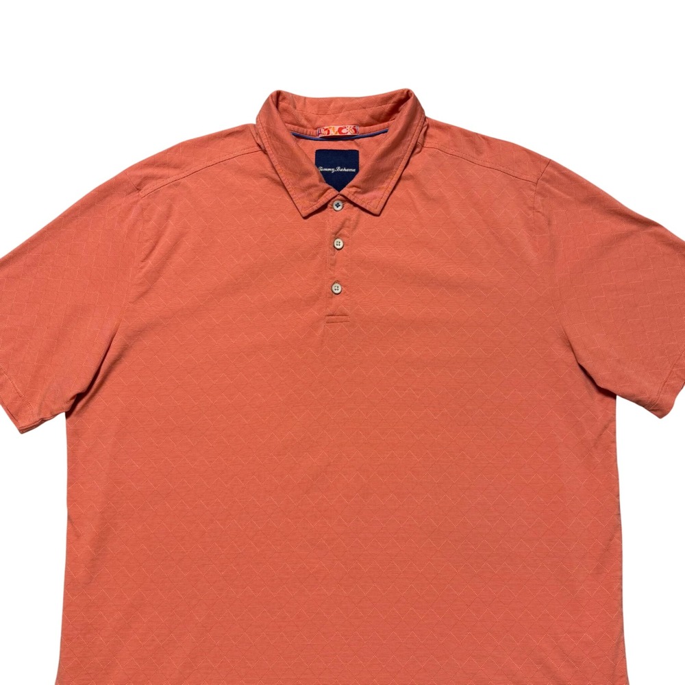 Tommy Bahama Mens XL Coral Orange Diamond‎ Jacquard Cotton Silk Polo Shirt
